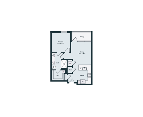 Floor plan for 1 bed, 1 bath, 747 sqft